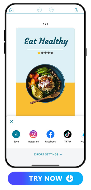 UI of downloading and sharing the ad to Instagram, Facebook and TikTok